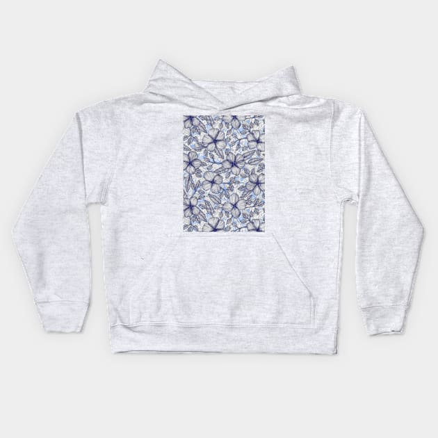 Indigo Summer - a hand drawn floral pattern Kids Hoodie by micklyn